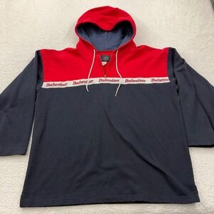 VTG Budweiser Hoodie Red Blue Quarter Zip Long Sleeve Men's Casual Athleisure L